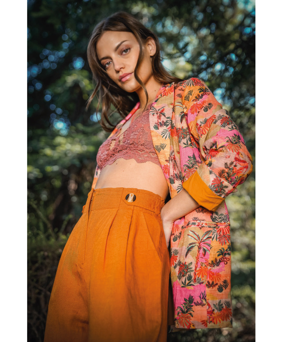 PANTALON LINO ROLL MOSTAZA