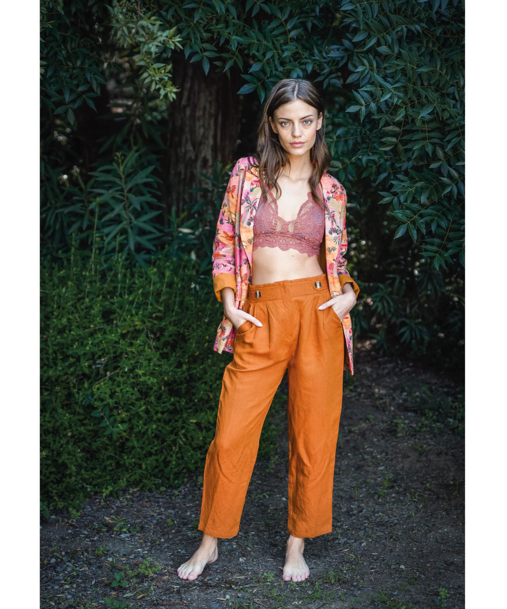 PANTALON LINO ROLL MOSTAZA