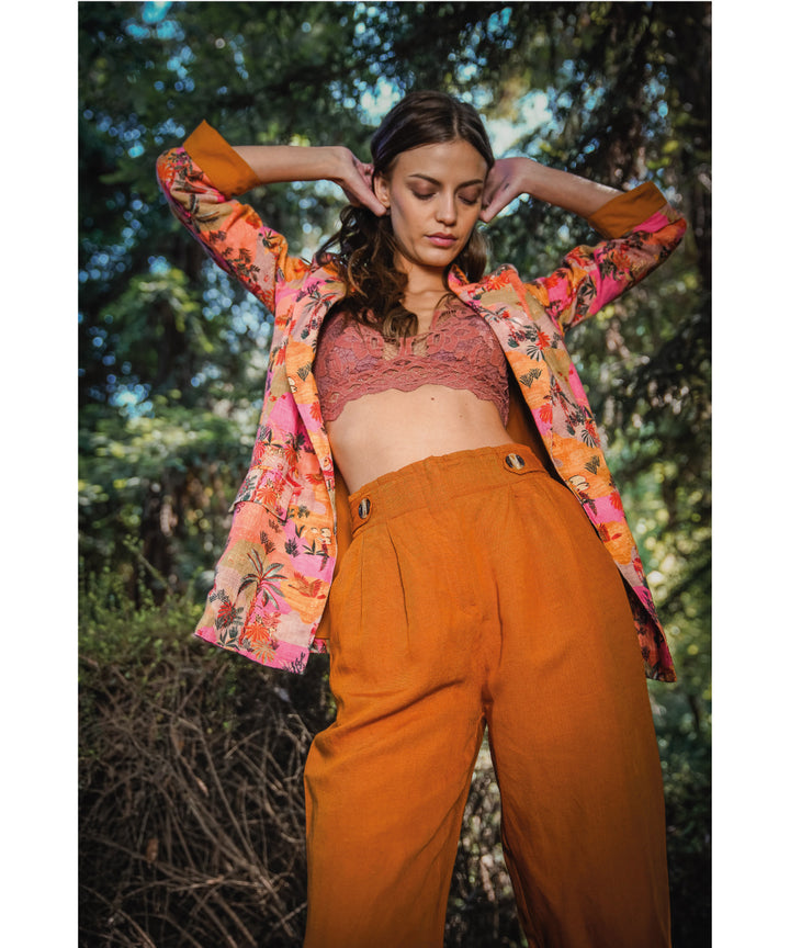 PANTALON LINO ROLL MOSTAZA