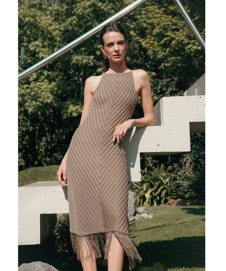 VESTIDO MAJO FLECOS ARENA