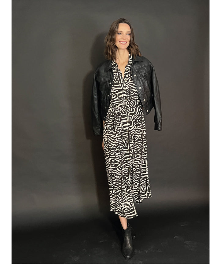 Vestido Colomba print negro y beige