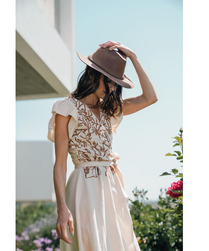 VESTIDO LINO FLORA CRUDO