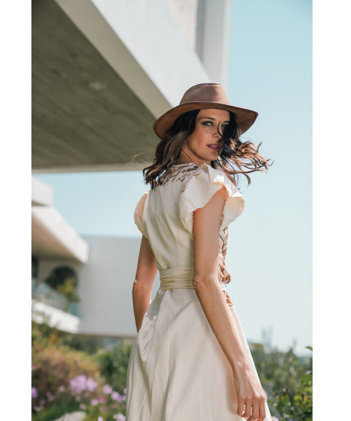 VESTIDO LINO FLORA CRUDO