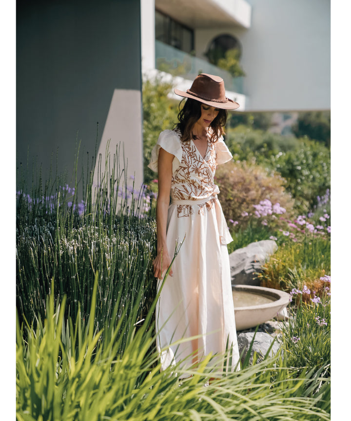 VESTIDO LINO FLORA CRUDO