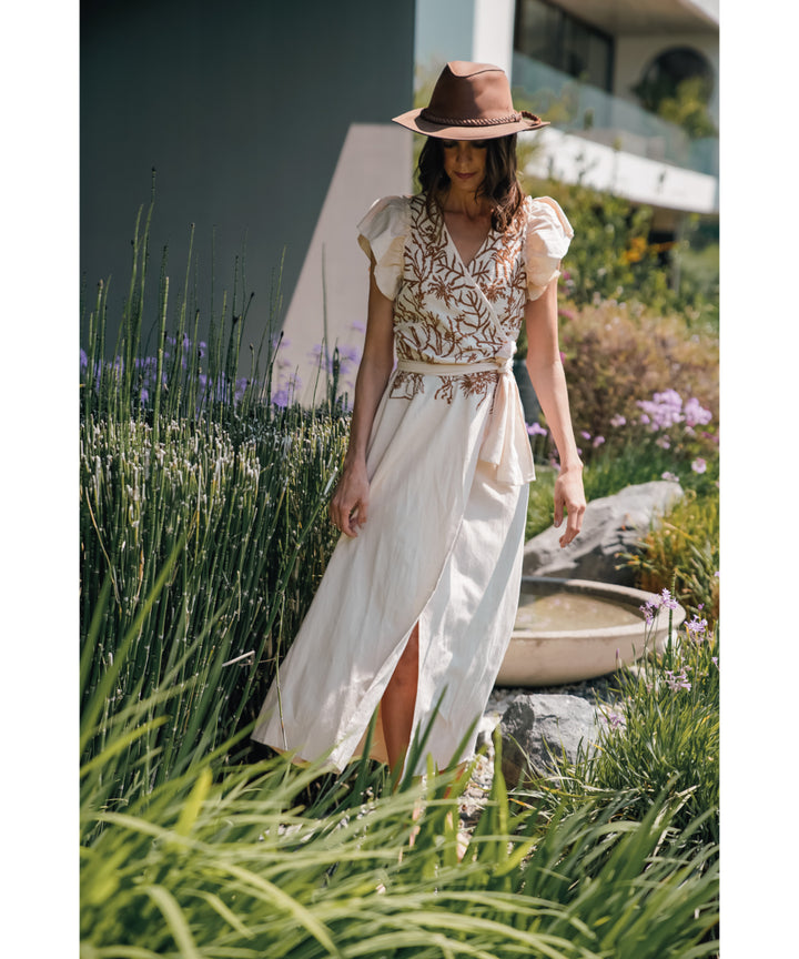 VESTIDO LINO FLORA CRUDO