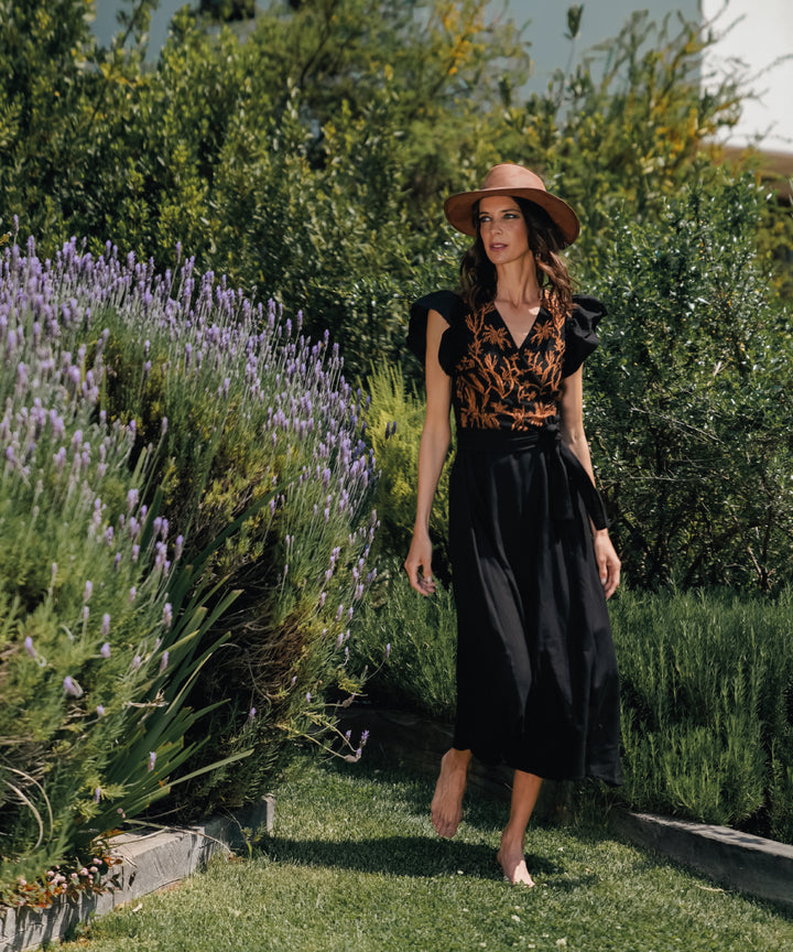 VESTIDO FLORA LINO NEGRO