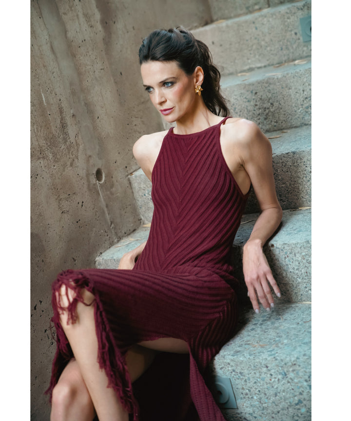 VESTIDO MAJO VINO FLECOS