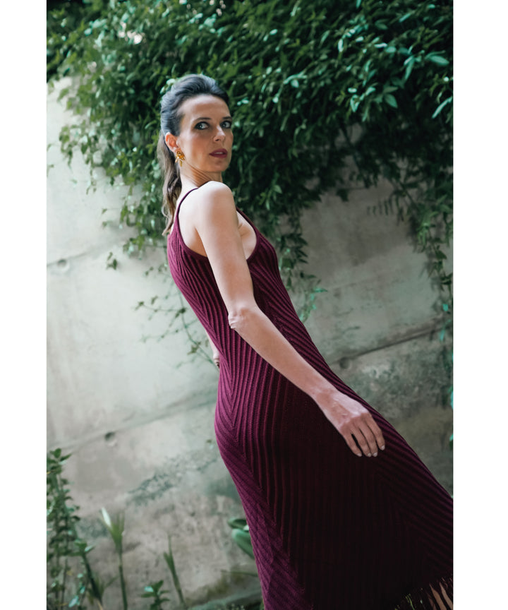 VESTIDO MAJO VINO FLECOS