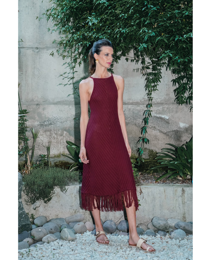 VESTIDO MAJO VINO FLECOS