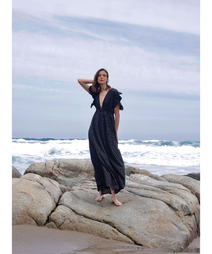VESTIDO ANIA NEGRO COBRE