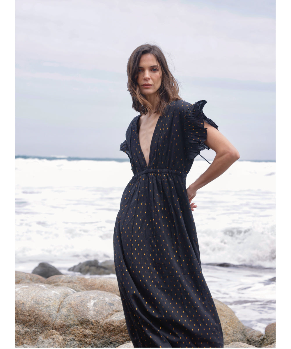 VESTIDO ANIA NEGRO COBRE