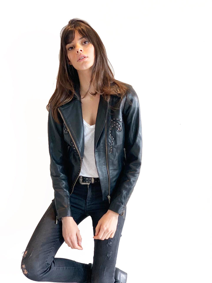 Chaqueta Cuero Texas con tachas